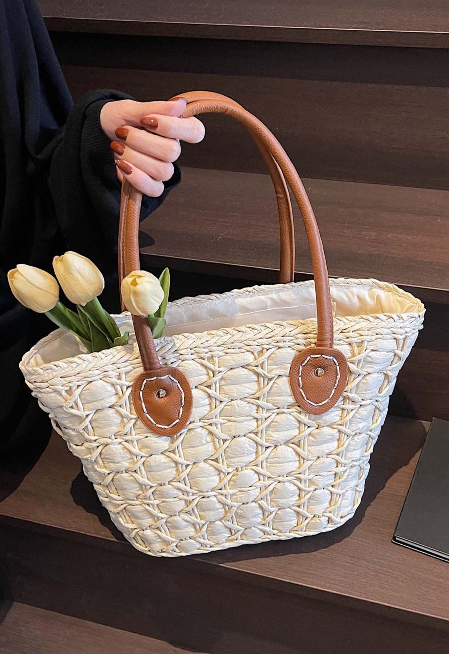 Diamond Handmade Braided Straw Handbag