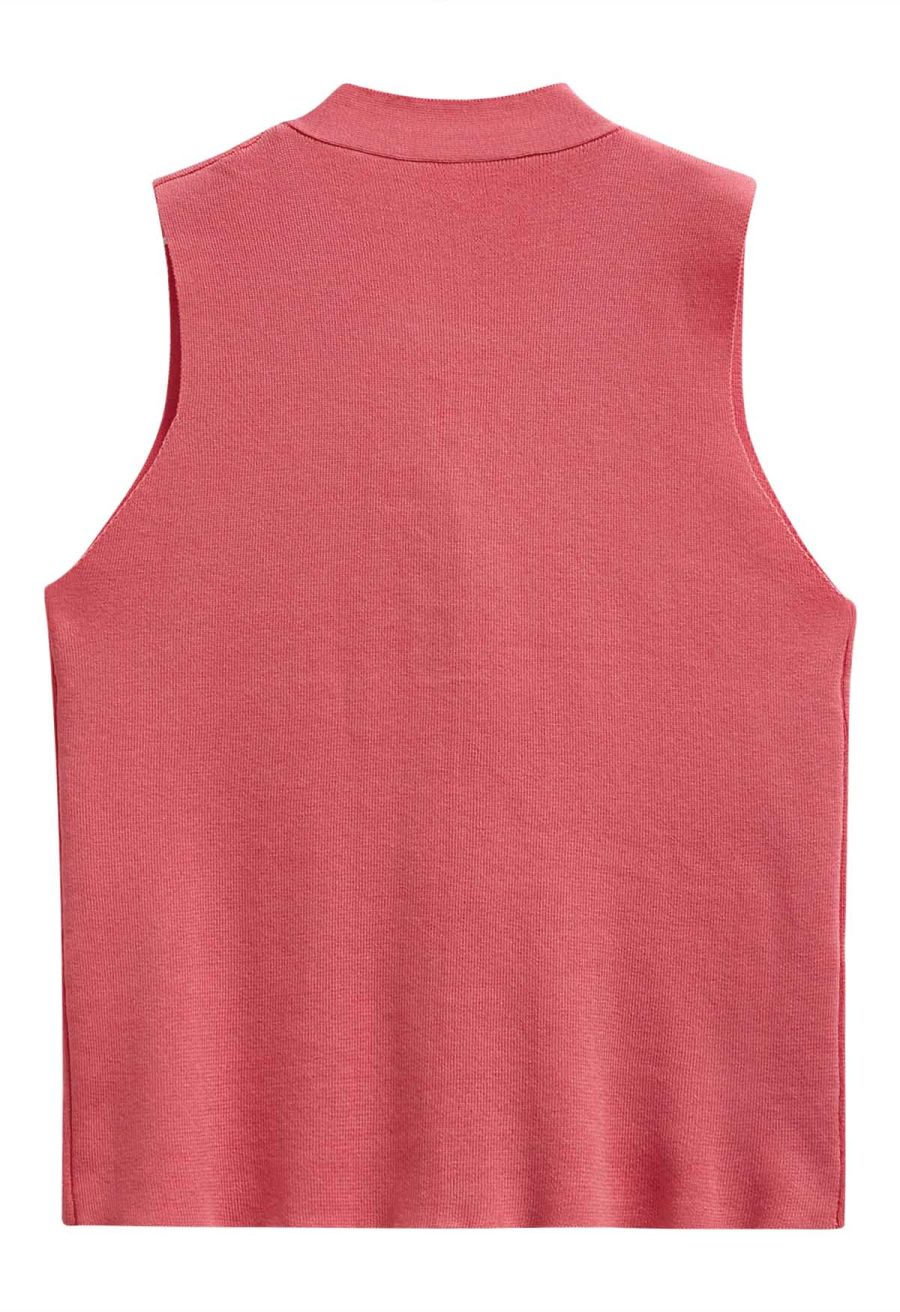 Golden Button Knit Vest and Pants Set in Coral