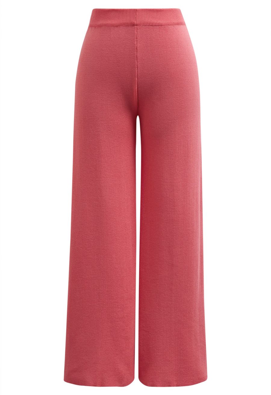 Golden Button Knit Vest and Pants Set in Coral
