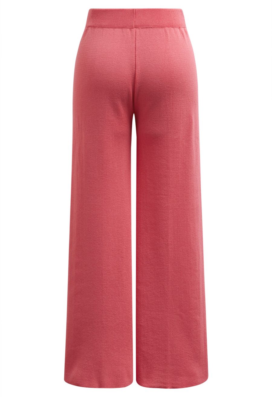 Golden Button Knit Vest and Pants Set in Coral