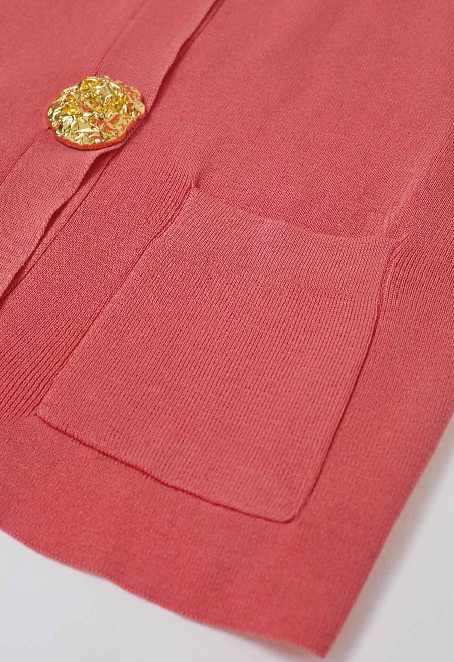 Golden Button Knit Vest and Pants Set in Coral