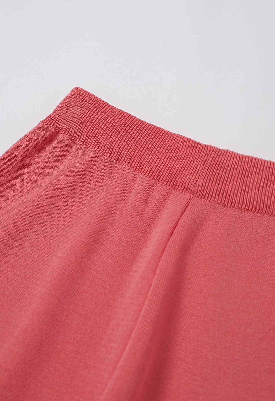 Golden Button Knit Vest and Pants Set in Coral