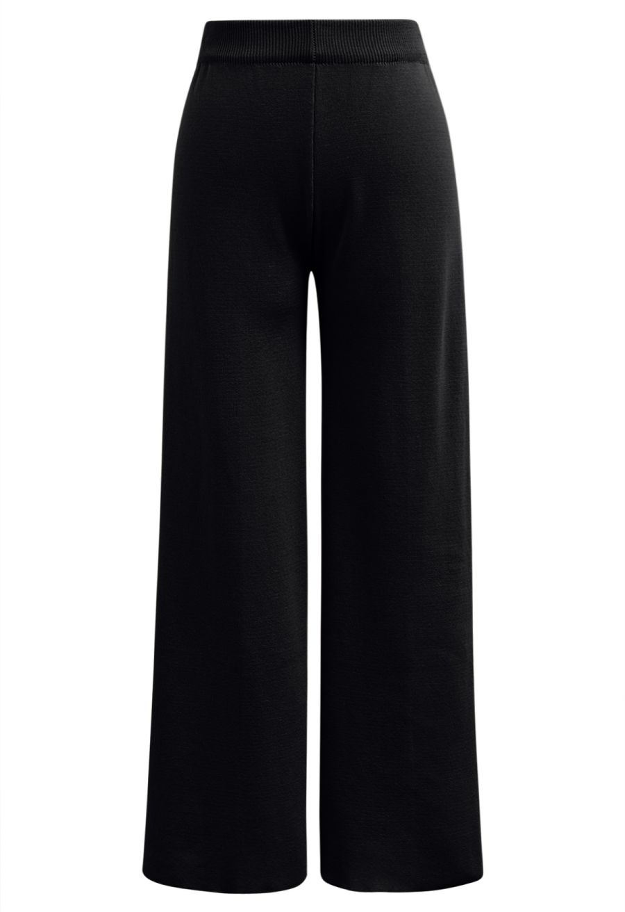 Golden Button Knit Vest and Pants Set in Black