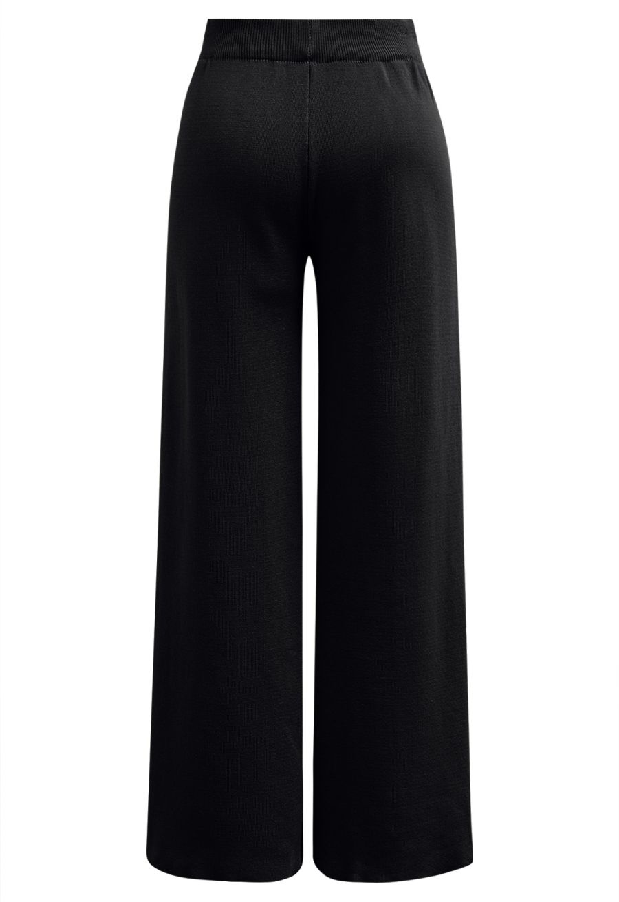 Golden Button Knit Vest and Pants Set in Black