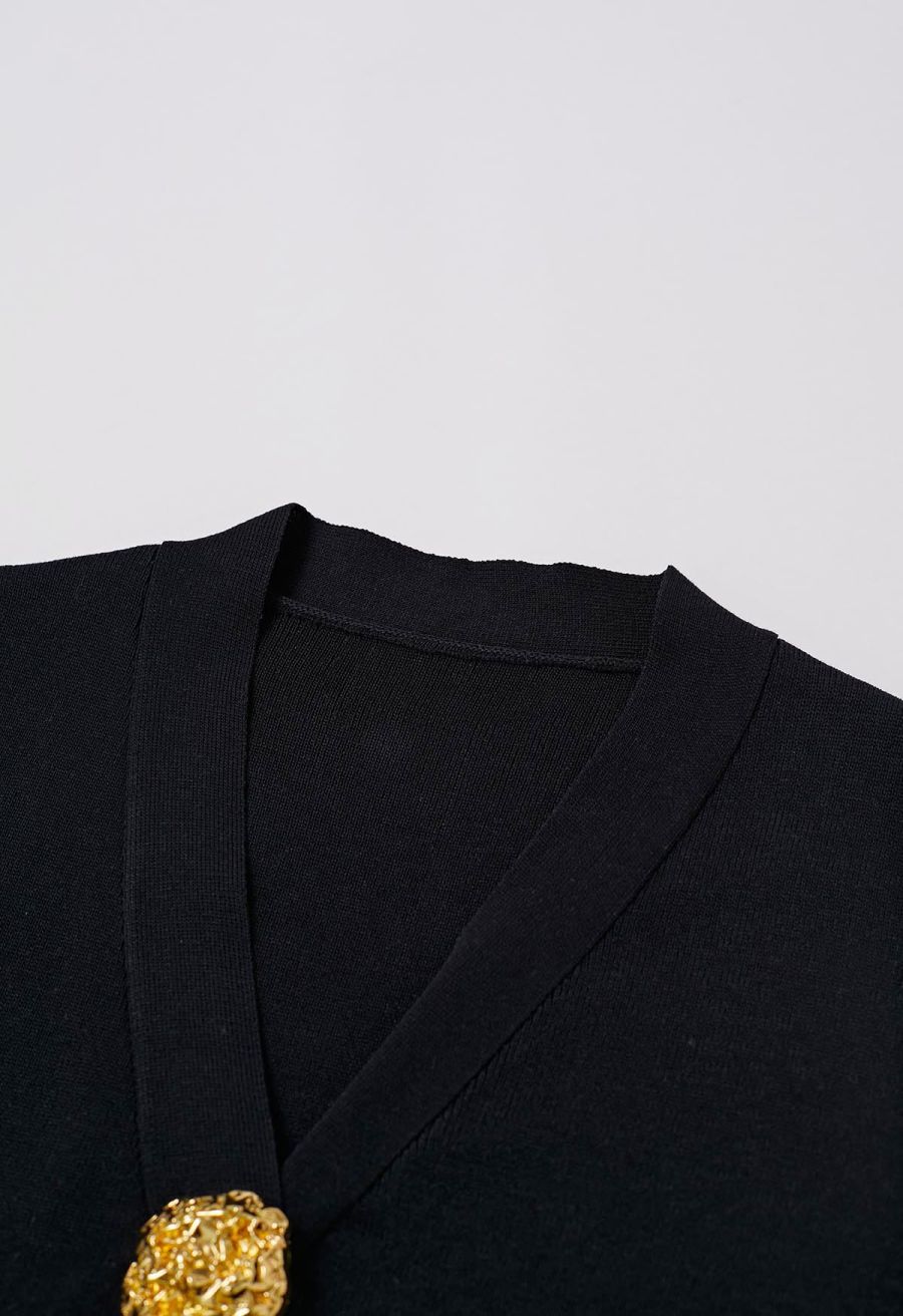 Golden Button Knit Vest and Pants Set in Black