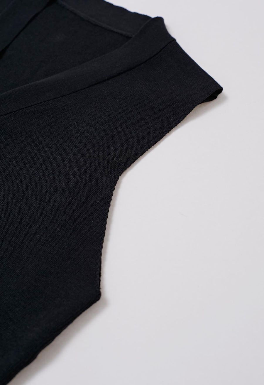 Golden Button Knit Vest and Pants Set in Black