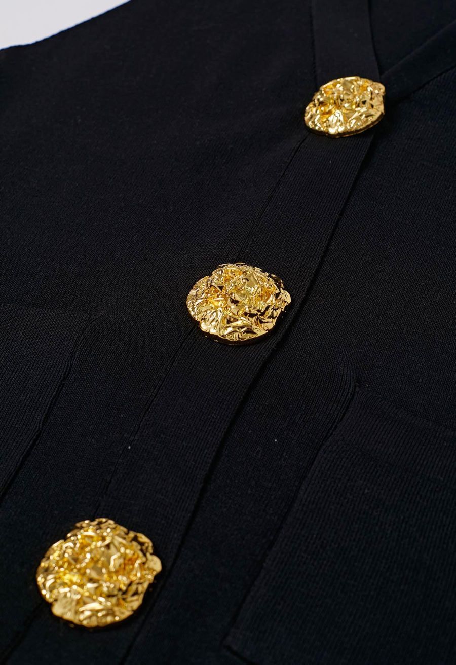 Golden Button Knit Vest and Pants Set in Black