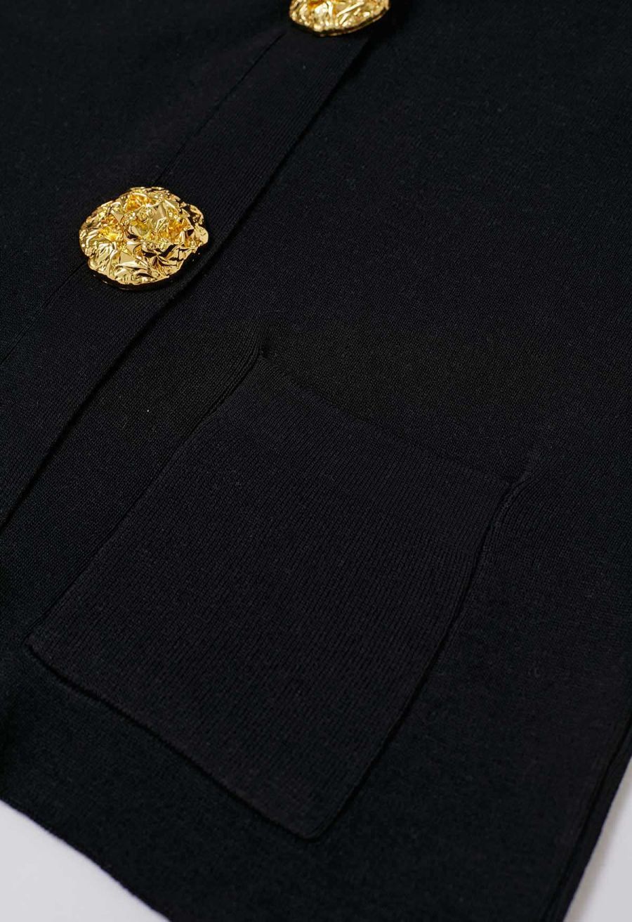 Golden Button Knit Vest and Pants Set in Black