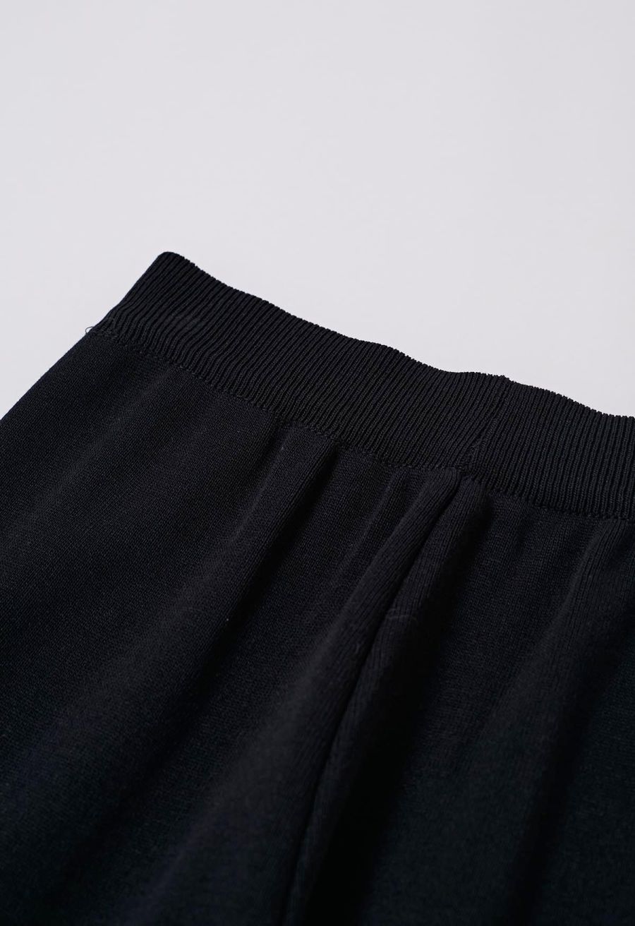 Golden Button Knit Vest and Pants Set in Black