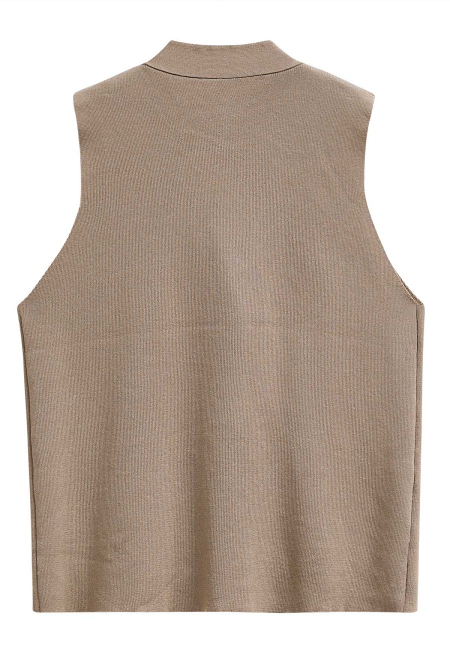 Golden Button Knit Vest and Pants Set in Camel
