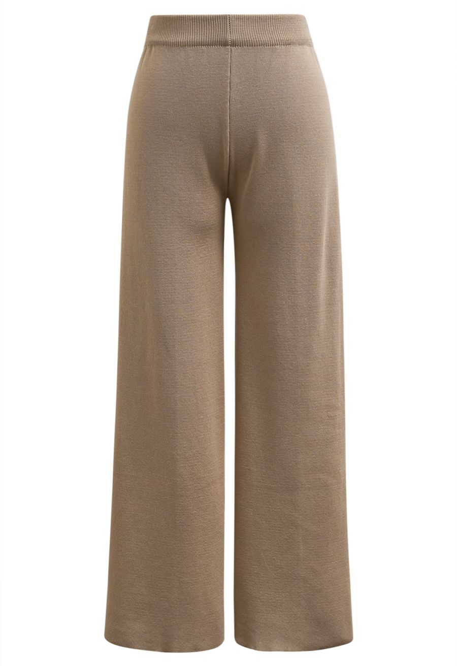 Golden Button Knit Vest and Pants Set in Camel