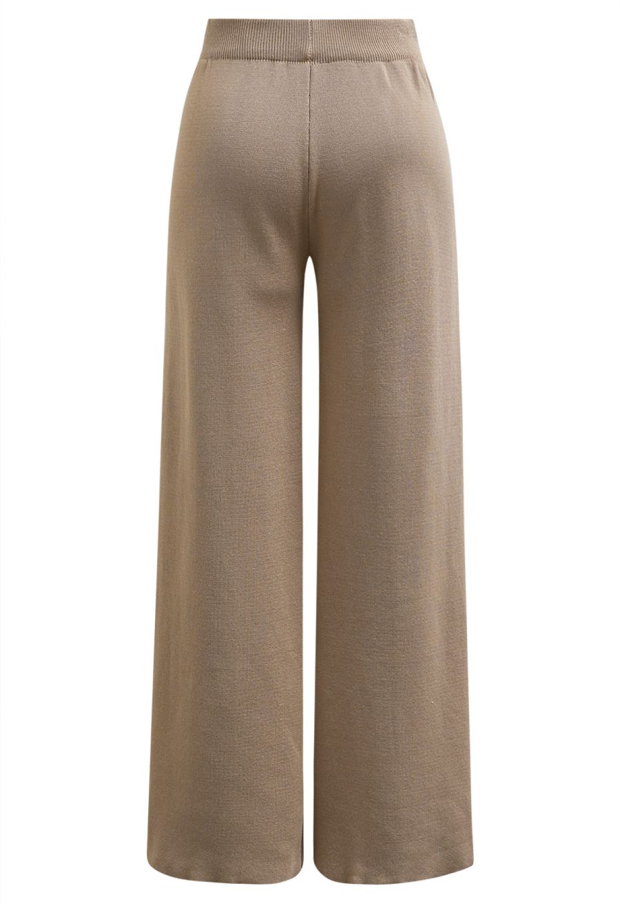 Golden Button Knit Vest and Pants Set in Camel