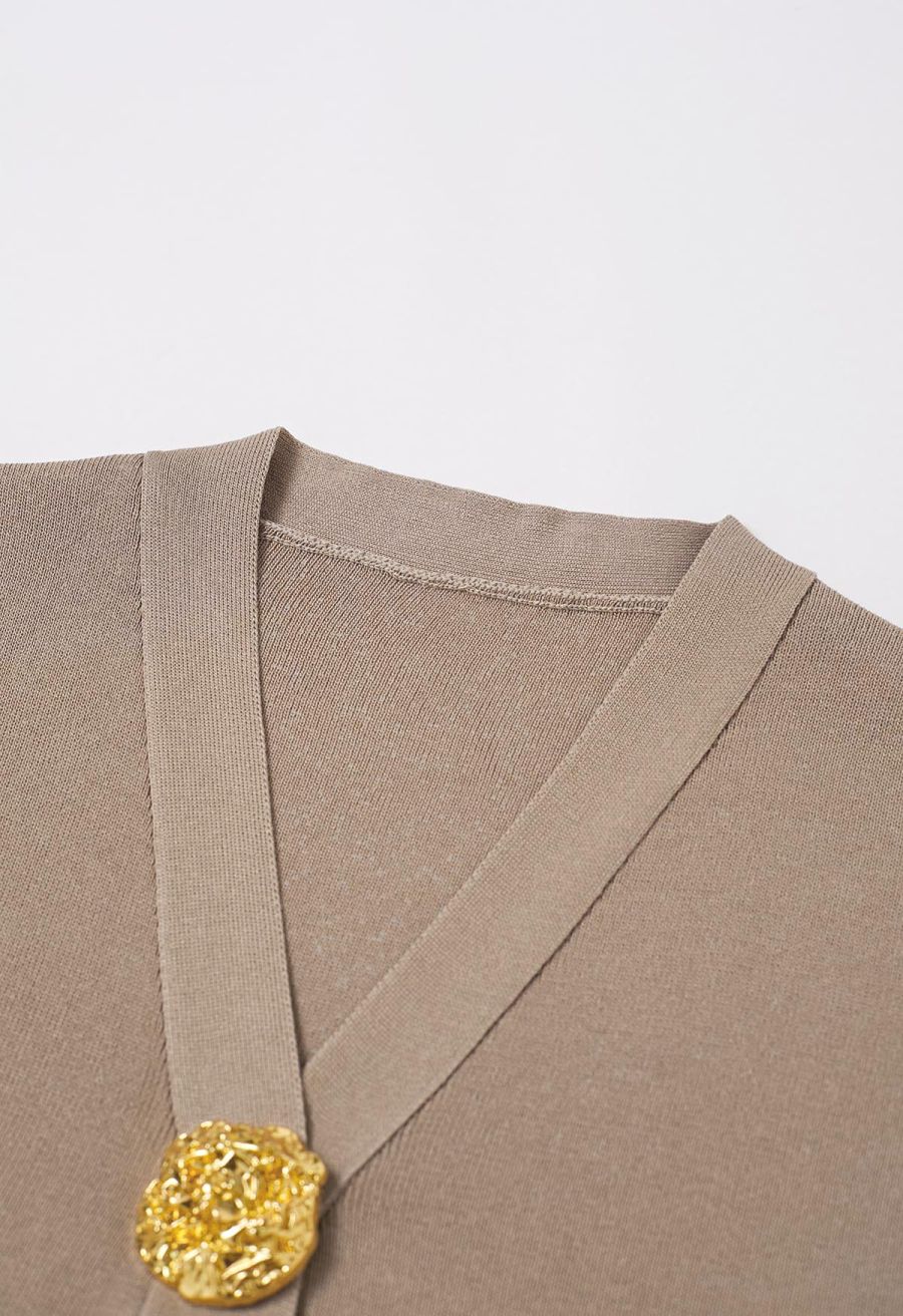 Golden Button Knit Vest and Pants Set in Camel