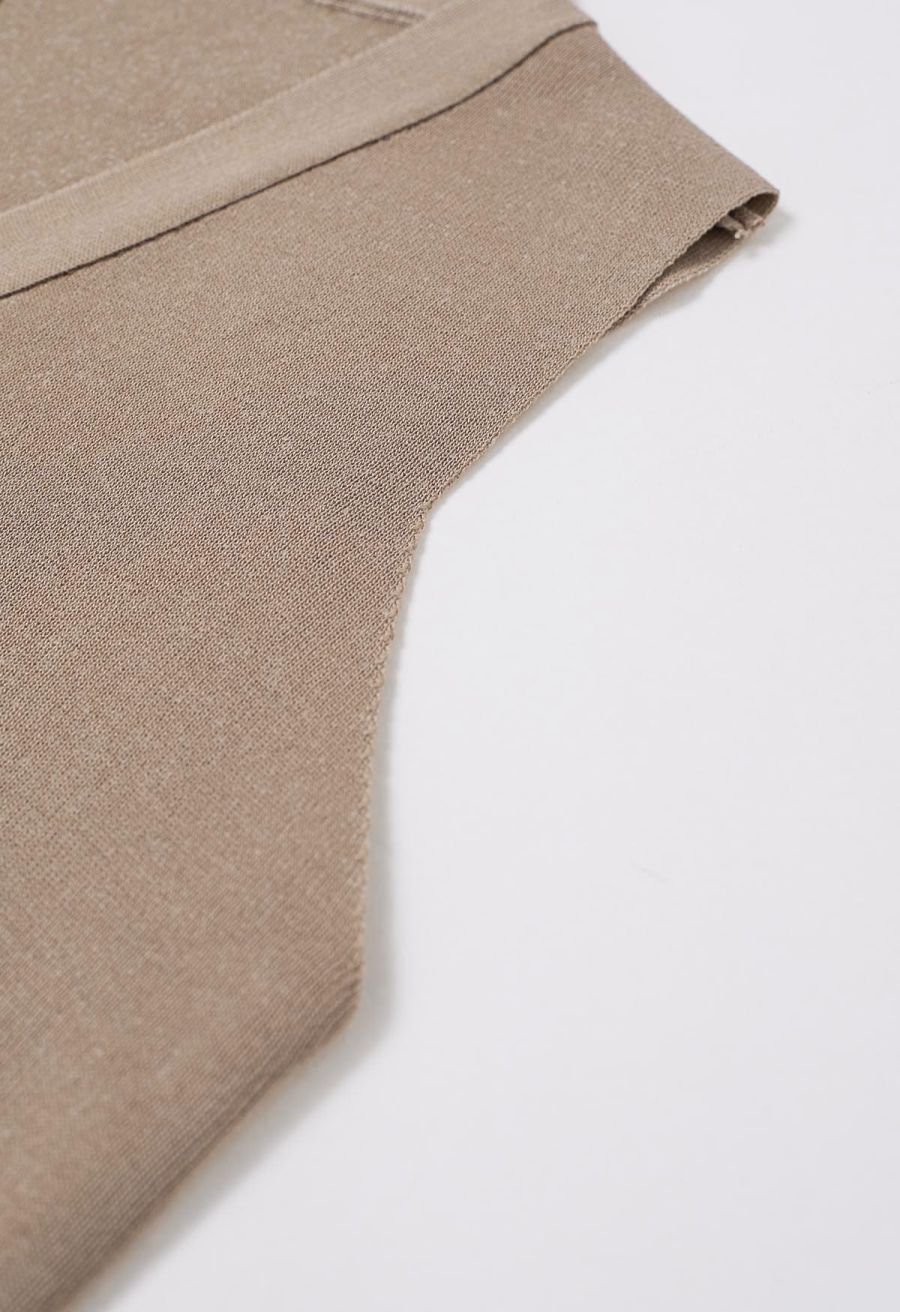 Golden Button Knit Vest and Pants Set in Camel