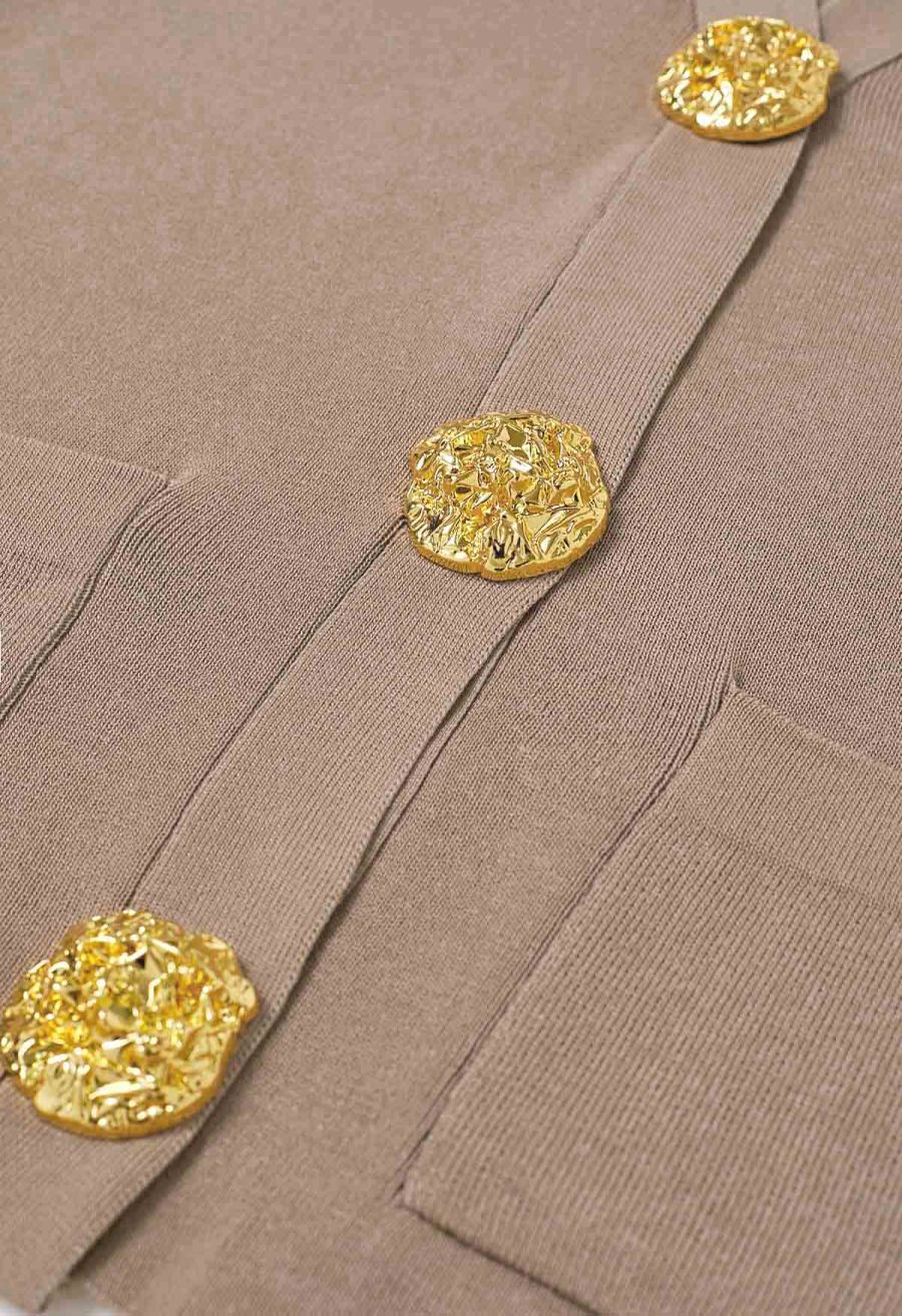 Golden Button Knit Vest and Pants Set in Camel