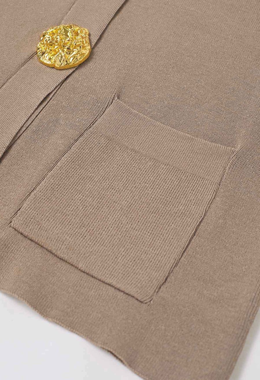 Golden Button Knit Vest and Pants Set in Camel