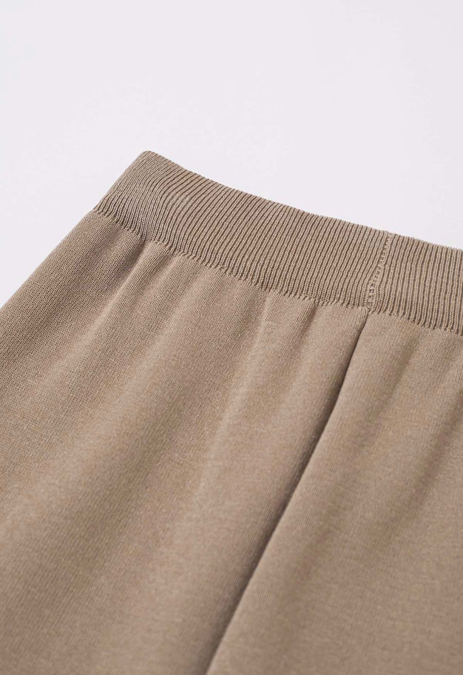 Golden Button Knit Vest and Pants Set in Camel