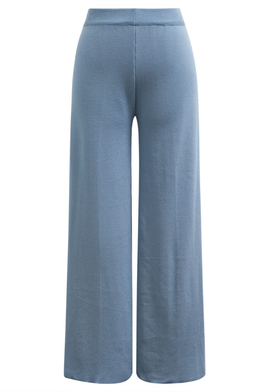 Golden Button Knit Vest and Pants Set in Blue