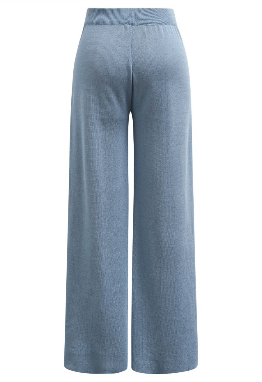 Golden Button Knit Vest and Pants Set in Blue