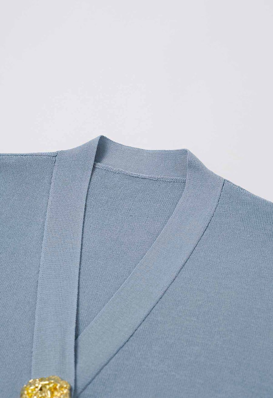 Golden Button Knit Vest and Pants Set in Blue
