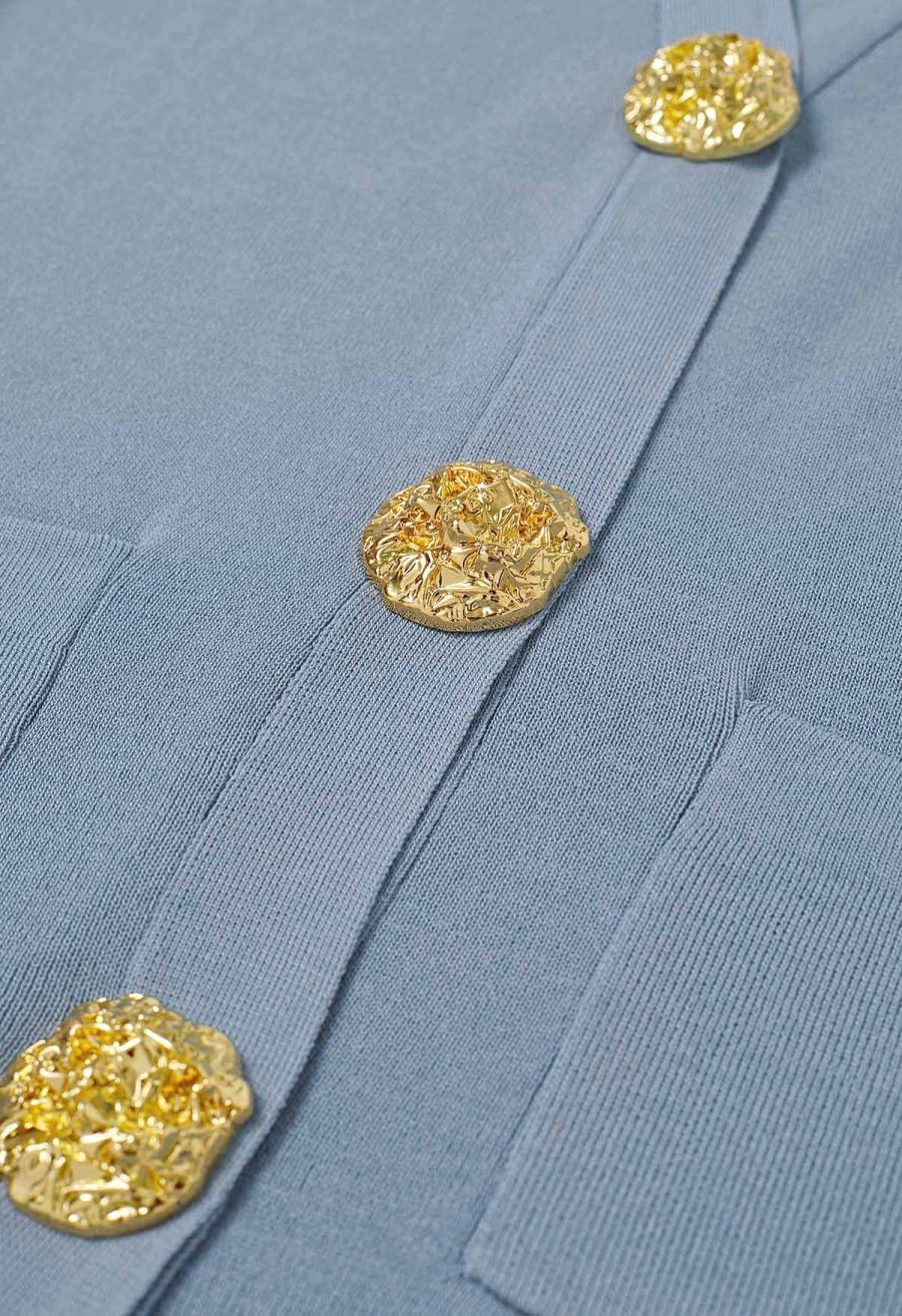 Golden Button Knit Vest and Pants Set in Blue