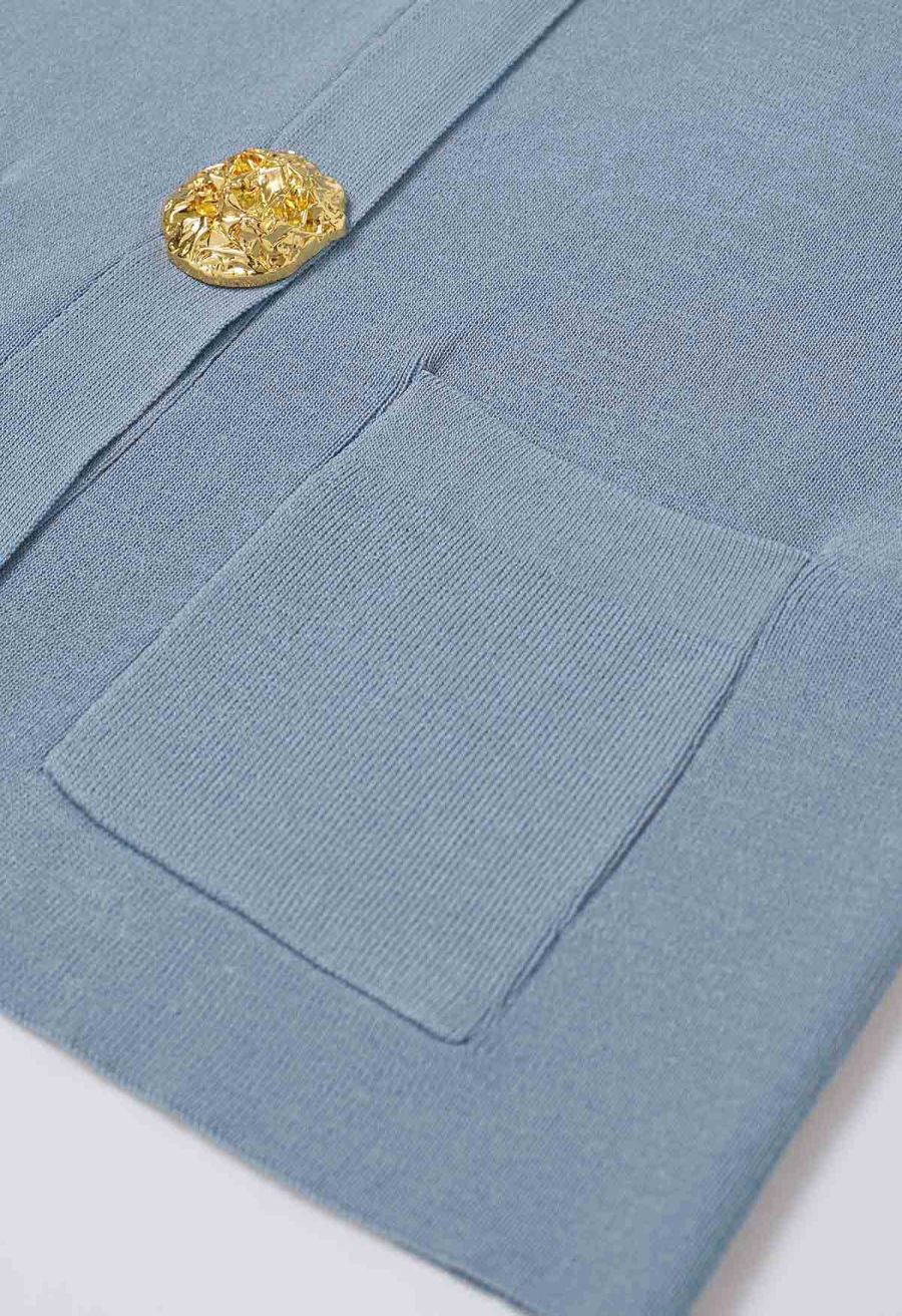 Golden Button Knit Vest and Pants Set in Blue