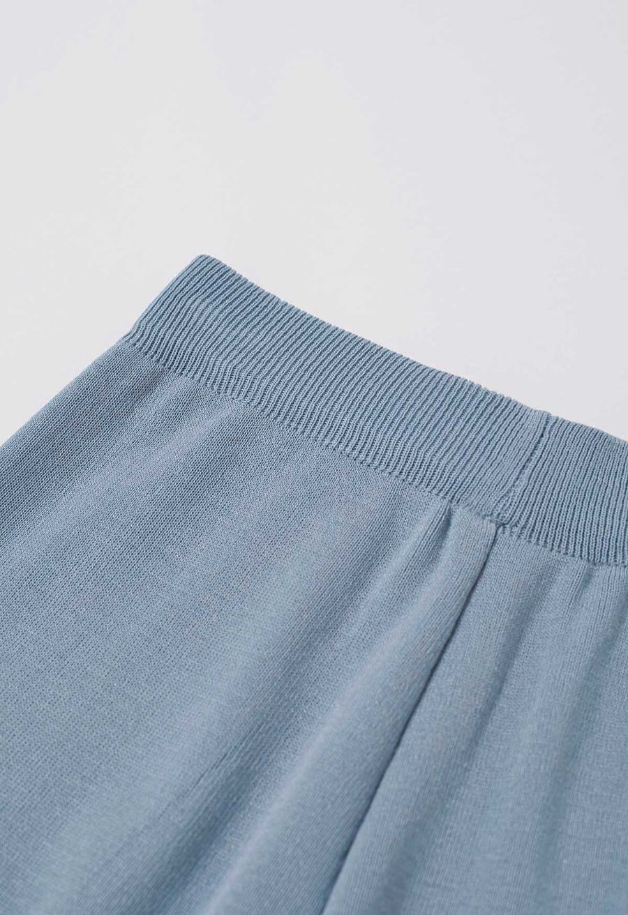 Golden Button Knit Vest and Pants Set in Blue