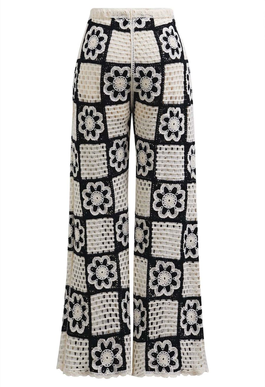 Contrast Floral Crochet Patchwork Sleeveless Top and Pants Set