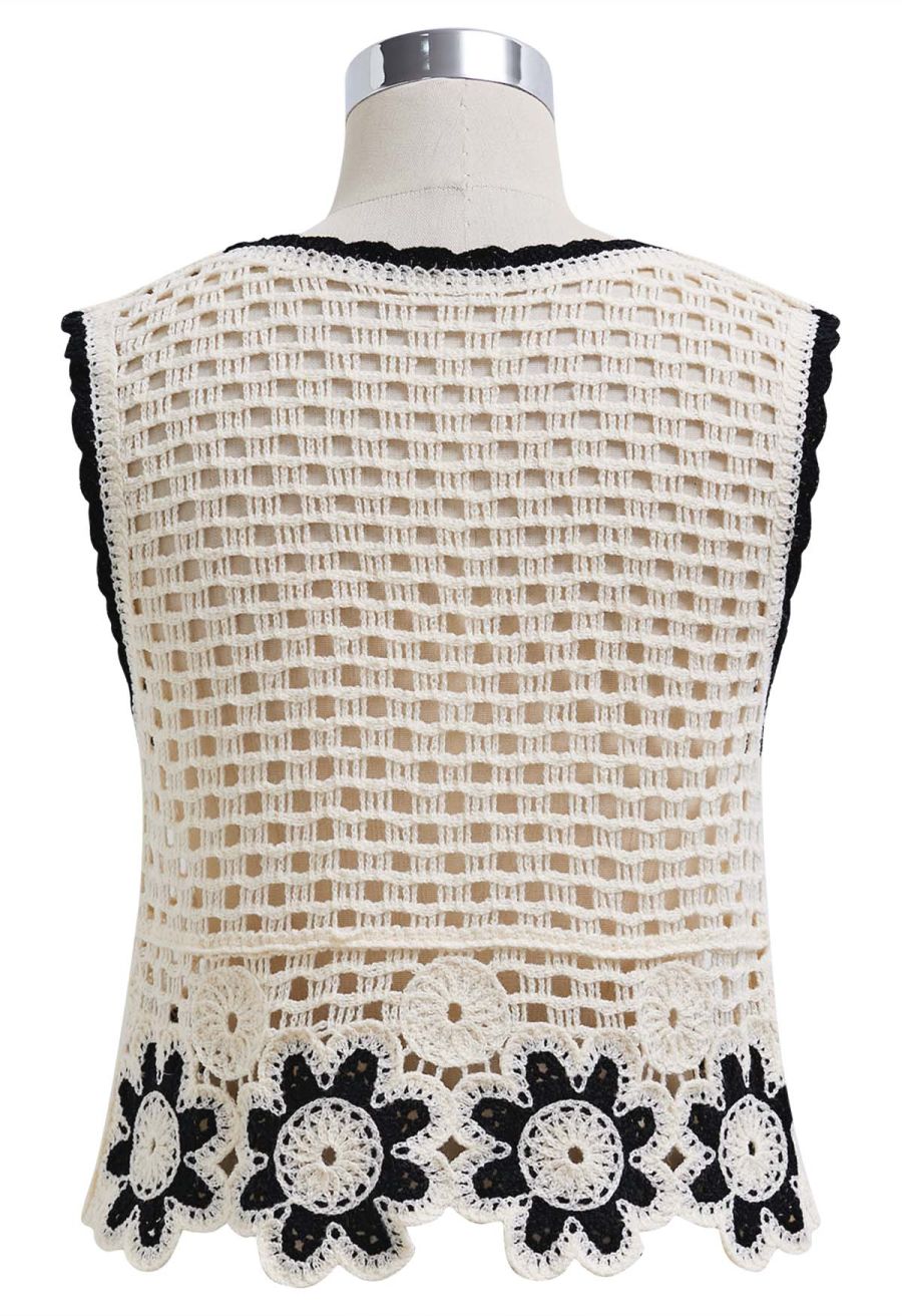 Contrast Floral Crochet Patchwork Sleeveless Top and Pants Set