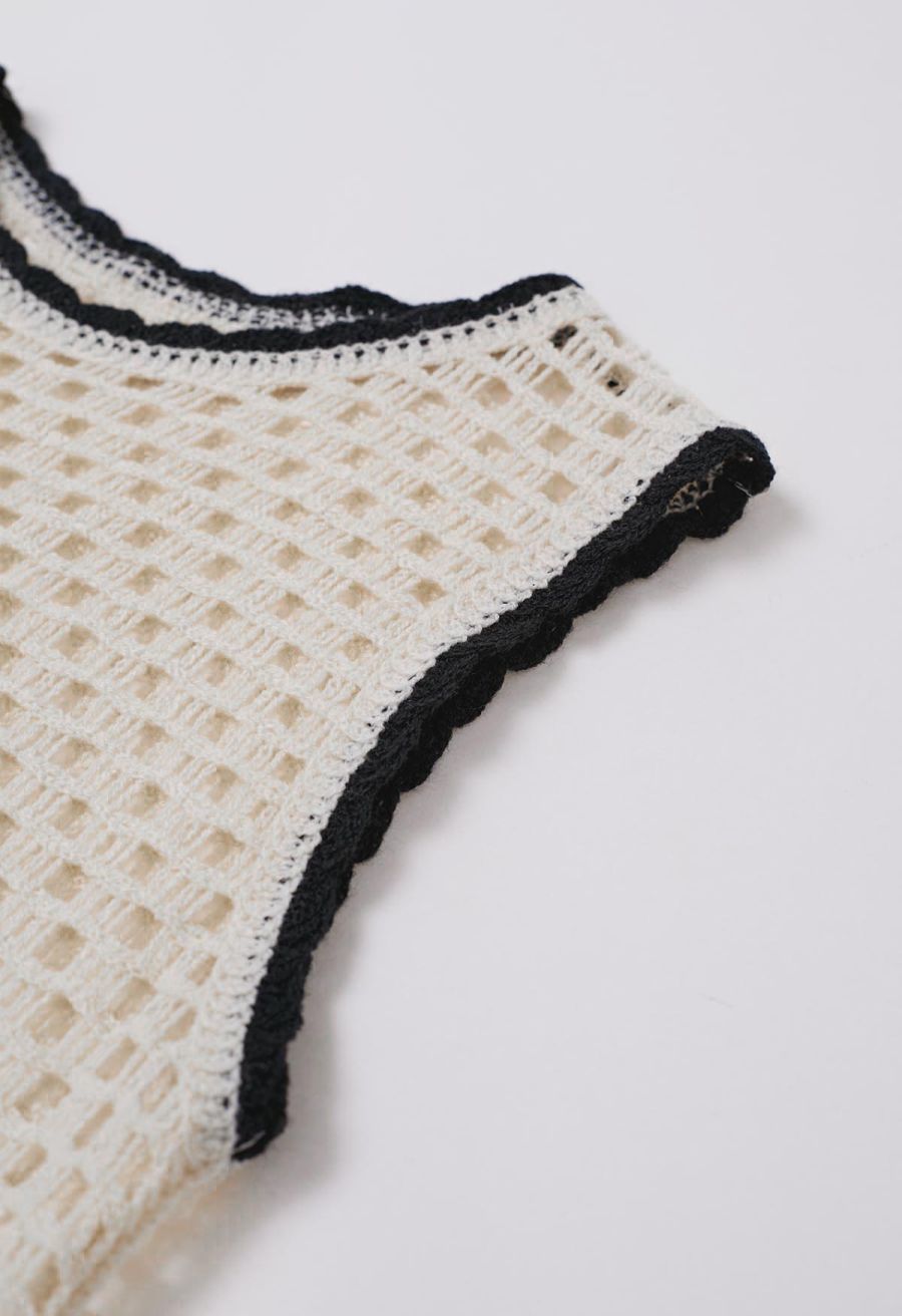 Contrast Floral Crochet Patchwork Sleeveless Top and Pants Set