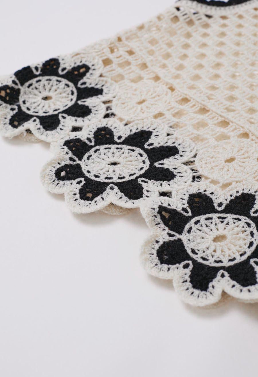 Contrast Floral Crochet Patchwork Sleeveless Top and Pants Set