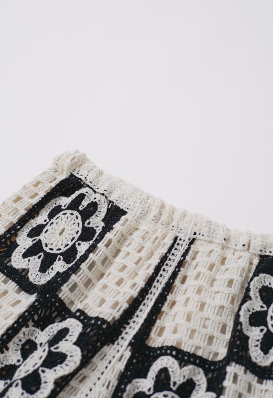 Contrast Floral Crochet Patchwork Sleeveless Top and Pants Set