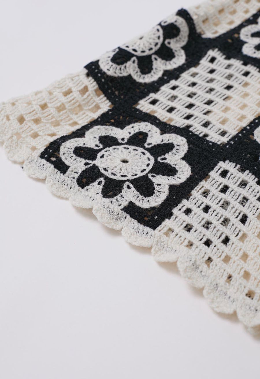 Contrast Floral Crochet Patchwork Sleeveless Top and Pants Set