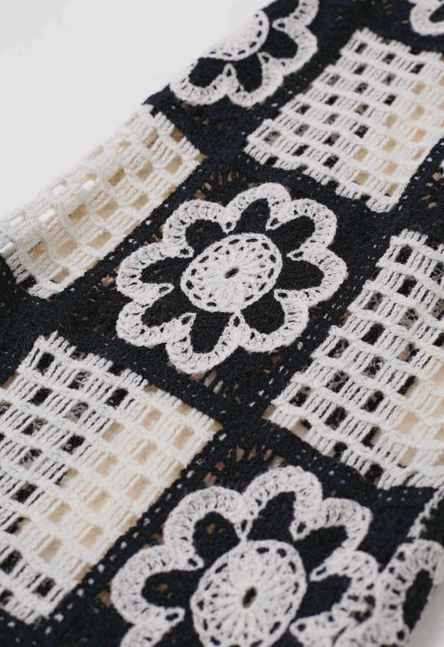 Contrast Floral Crochet Patchwork Sleeveless Top and Pants Set