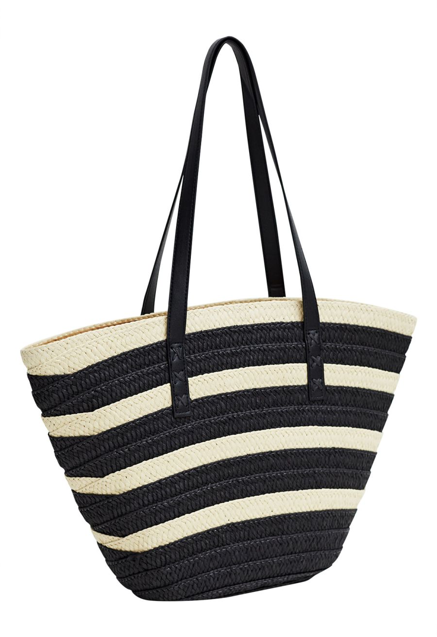 Contrast Color Handmade Woven Straw Bag