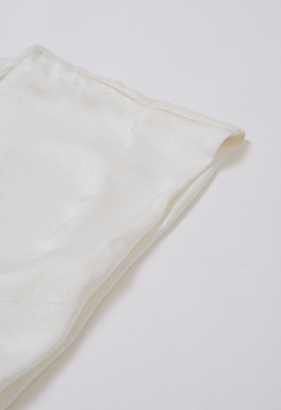 Tie-String Batwing Sleeve Texture Satin Top in Cream