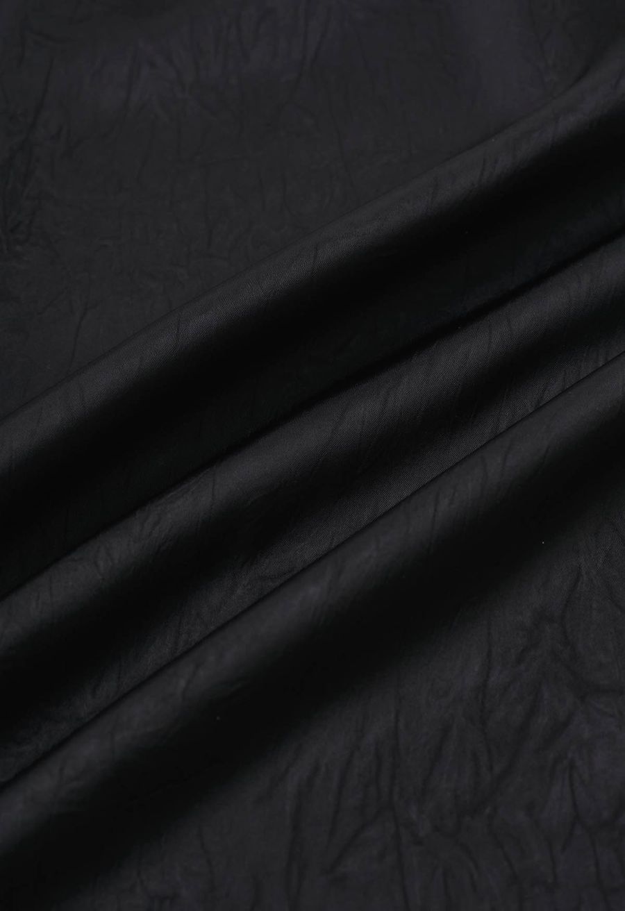 Tie-String Batwing Sleeve Texture Satin Top in Black