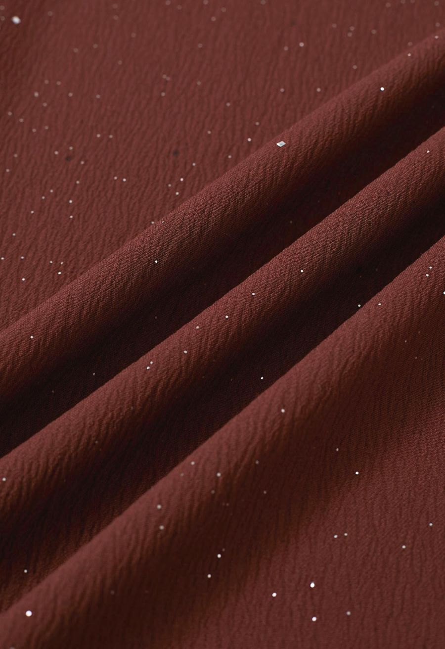 Sequins Embellished Pleats Wide-Leg Pants in Burgundy