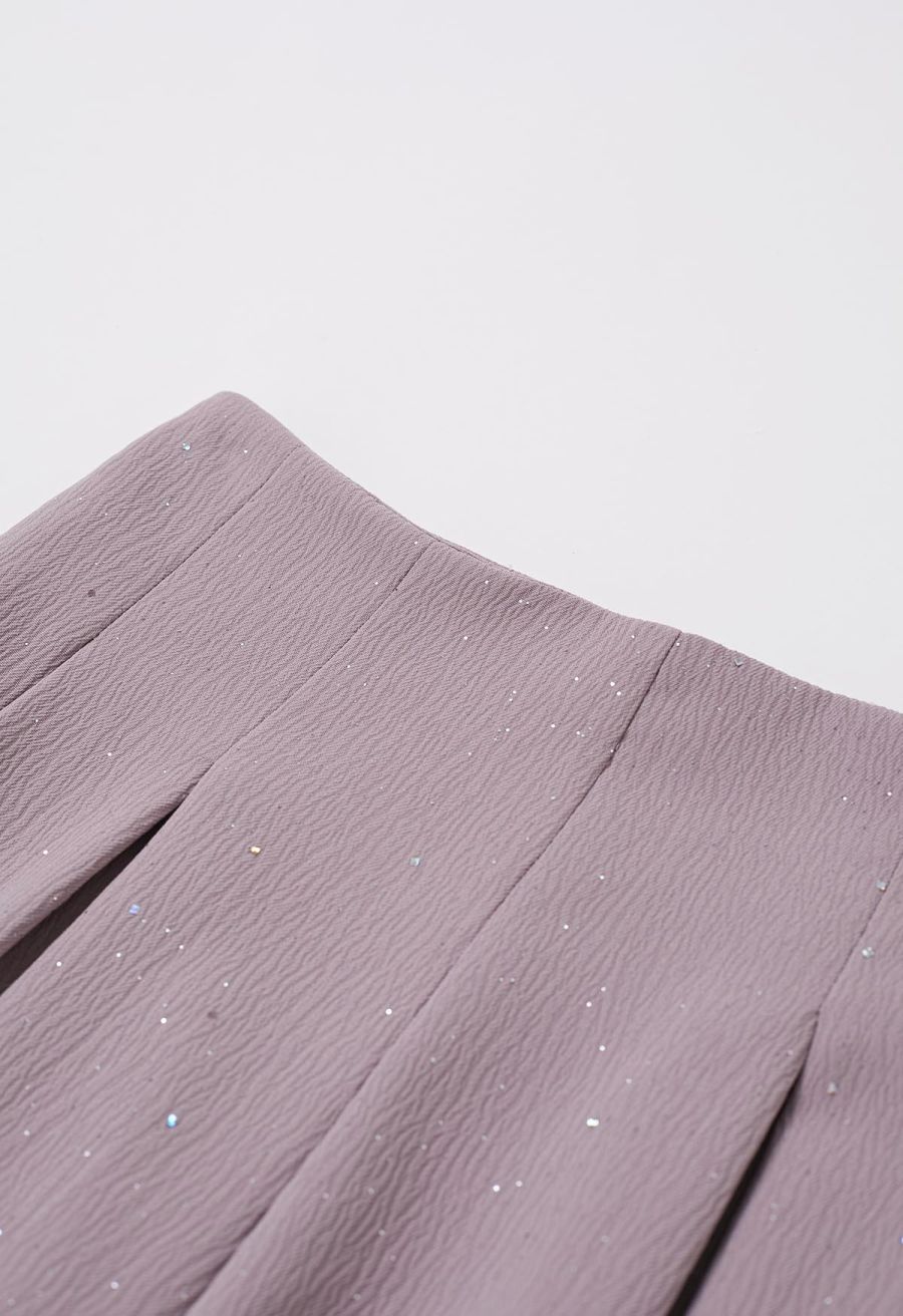 Sequins Embellished Pleats Wide-Leg Pants in Lavender