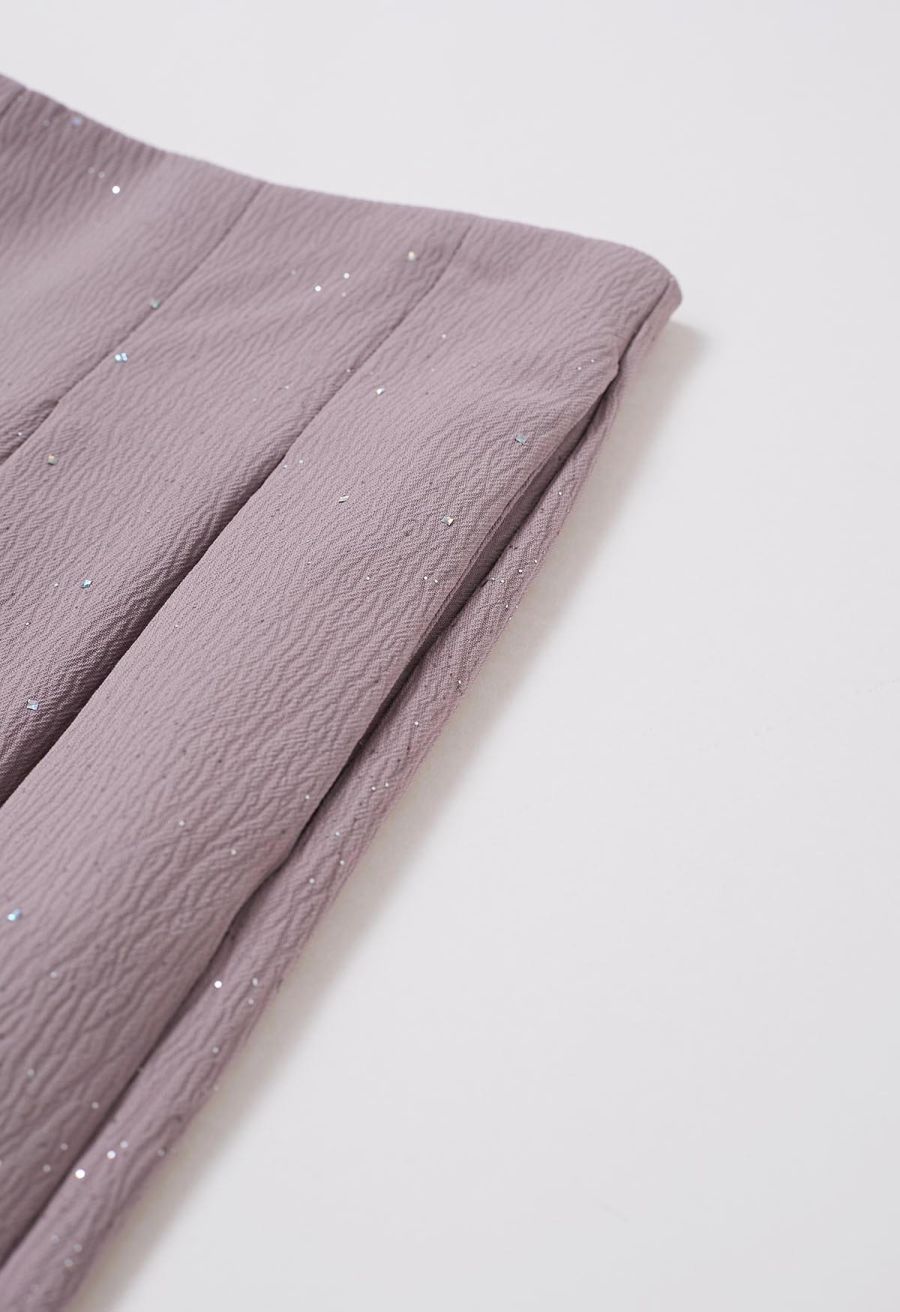 Sequins Embellished Pleats Wide-Leg Pants in Lavender