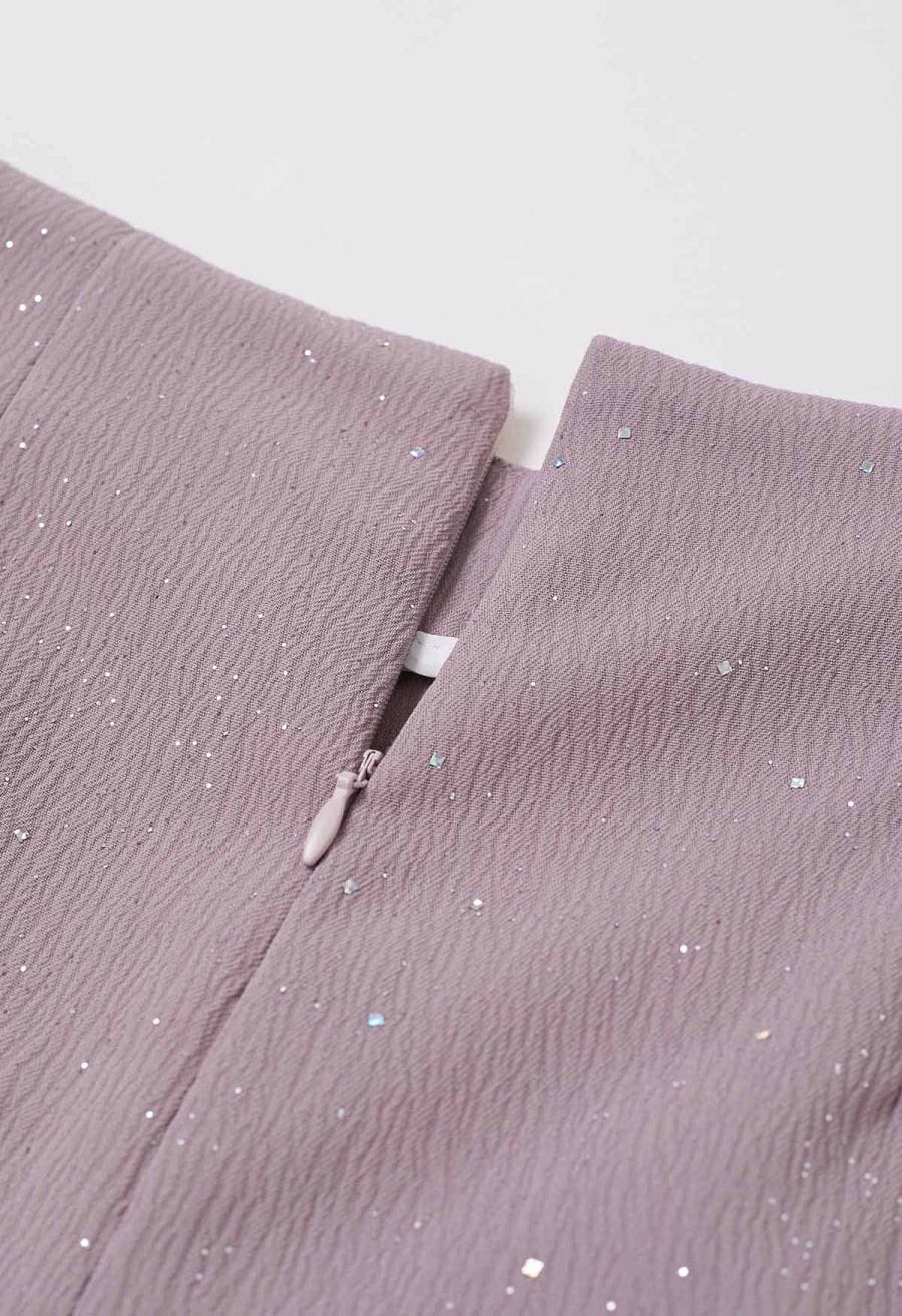 Sequins Embellished Pleats Wide-Leg Pants in Lavender