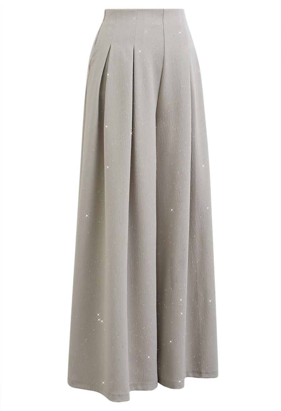 Sequins Embellished Pleats Wide-Leg Pants in Sage