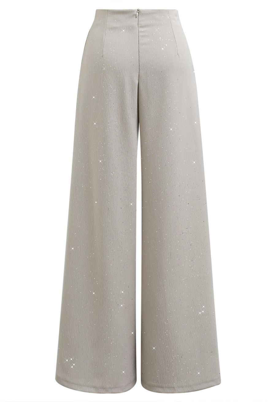 Sequins Embellished Pleats Wide-Leg Pants in Sage
