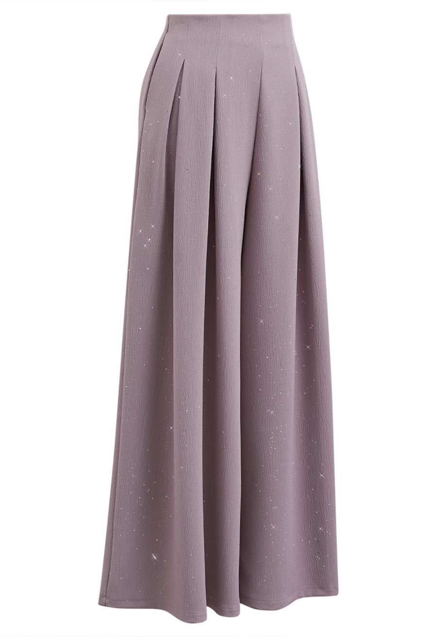 Sequins Embellished Pleats Wide-Leg Pants in Lavender