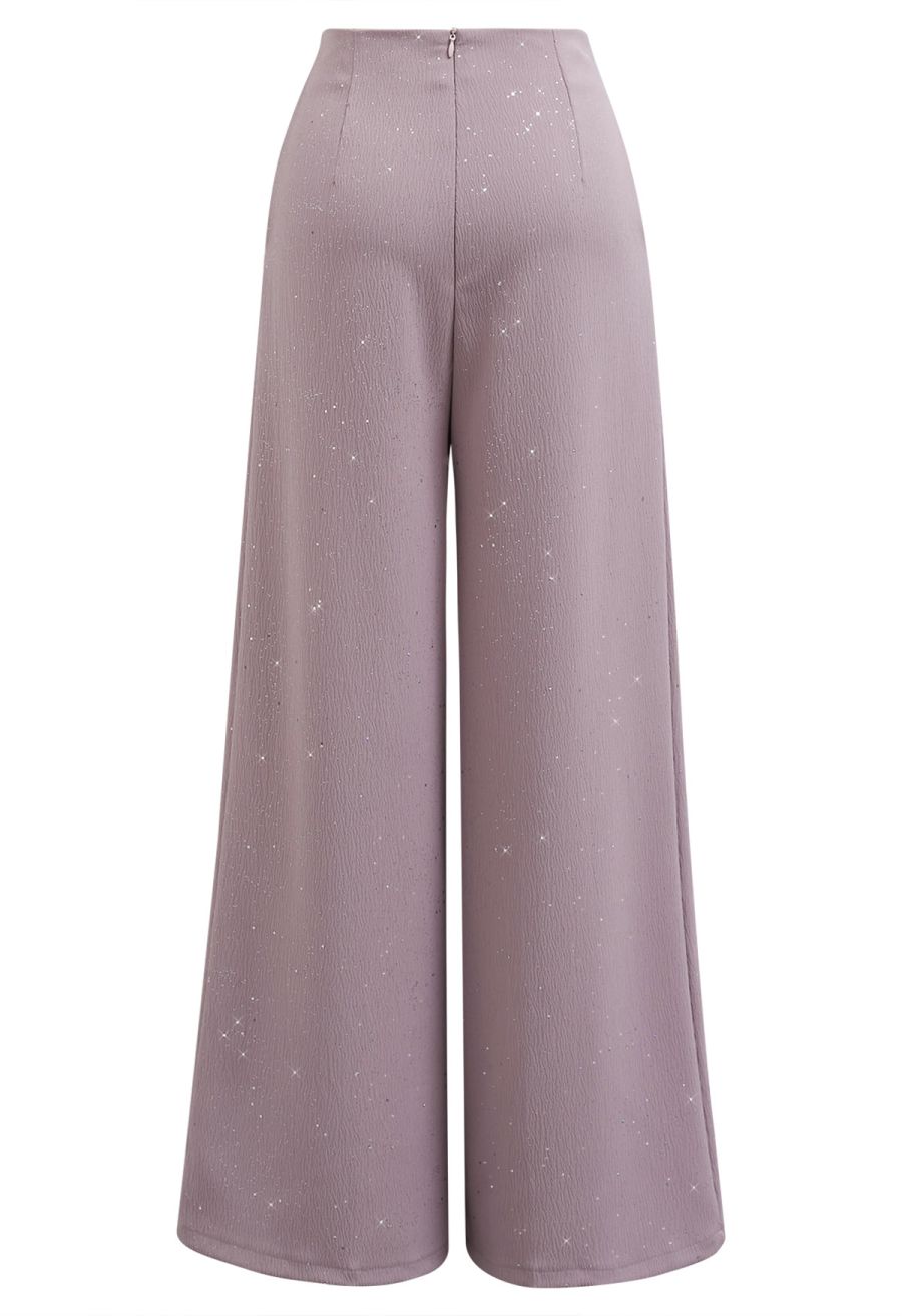 Sequins Embellished Pleats Wide-Leg Pants in Lavender