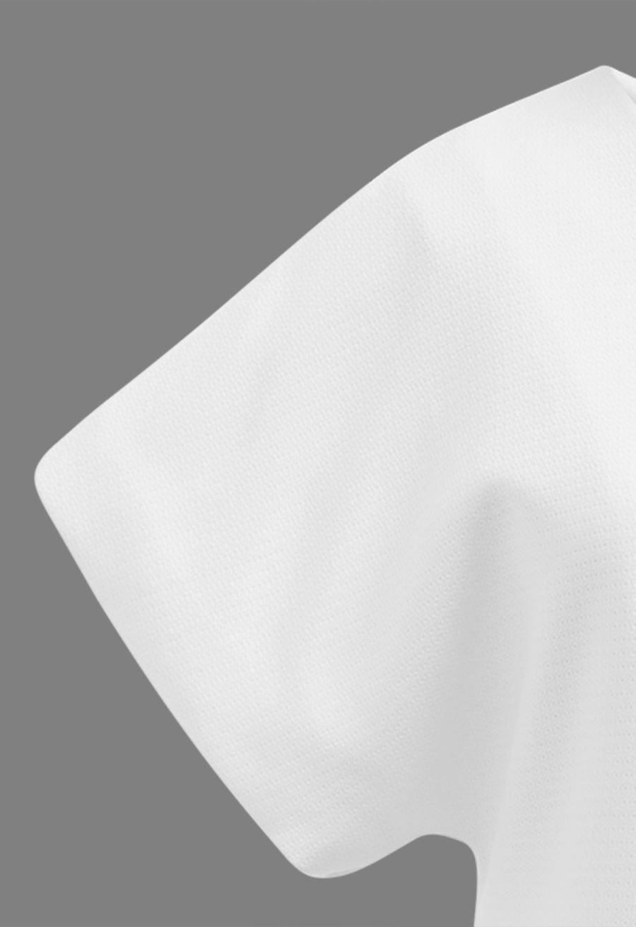 Triangle Button V-Neck Batwing Sleeve Top in White
