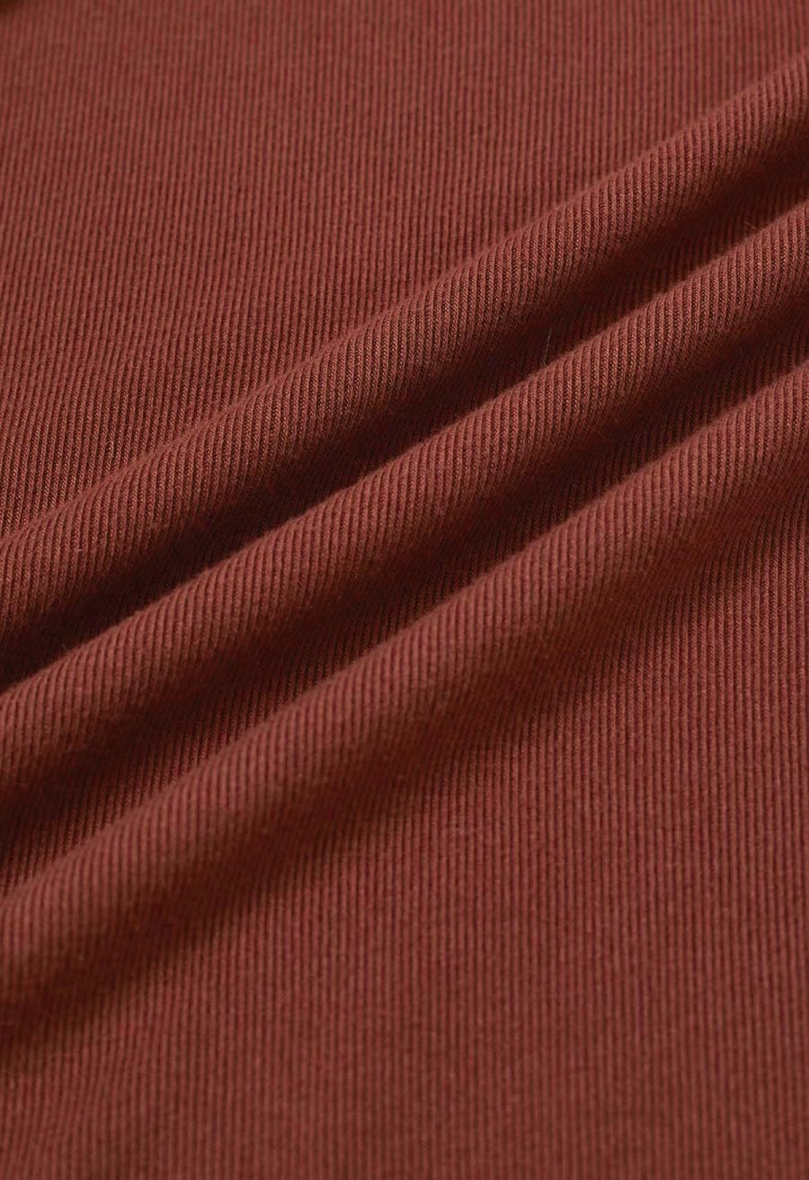 3D Rose Mock Neck Side Ruched Top in Burgundy