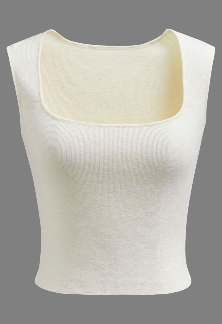 Square Neck Knit Tank Top in Cream