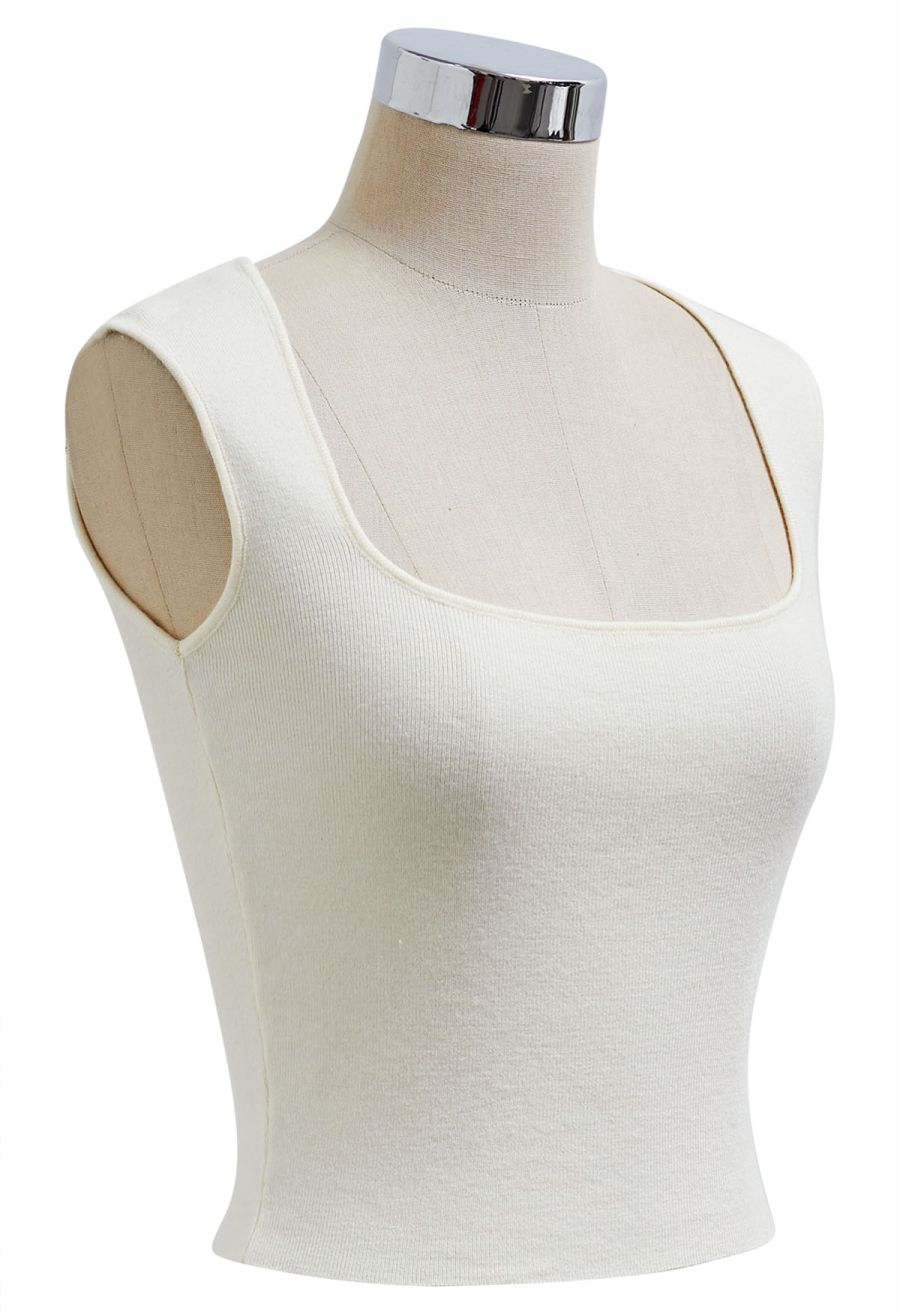 Square Neck Knit Tank Top in Cream
