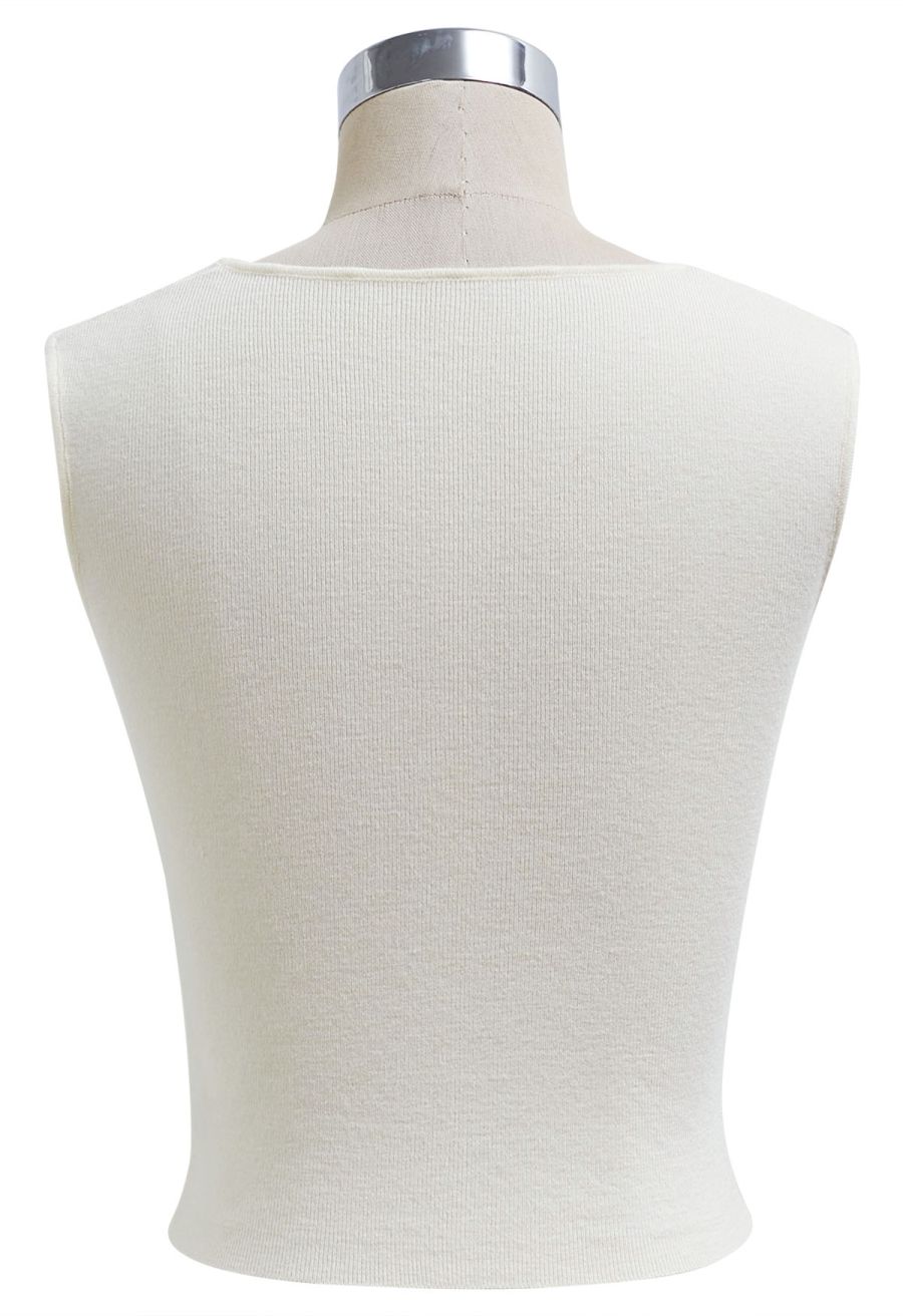 Square Neck Knit Tank Top in Cream